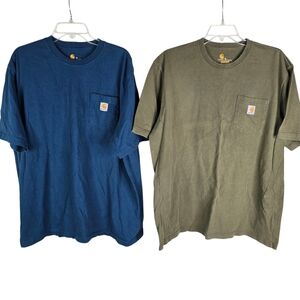 Carhartt T-Shirt Mens XL Original Fit Green Blue Pocket Heavyweight Workwear